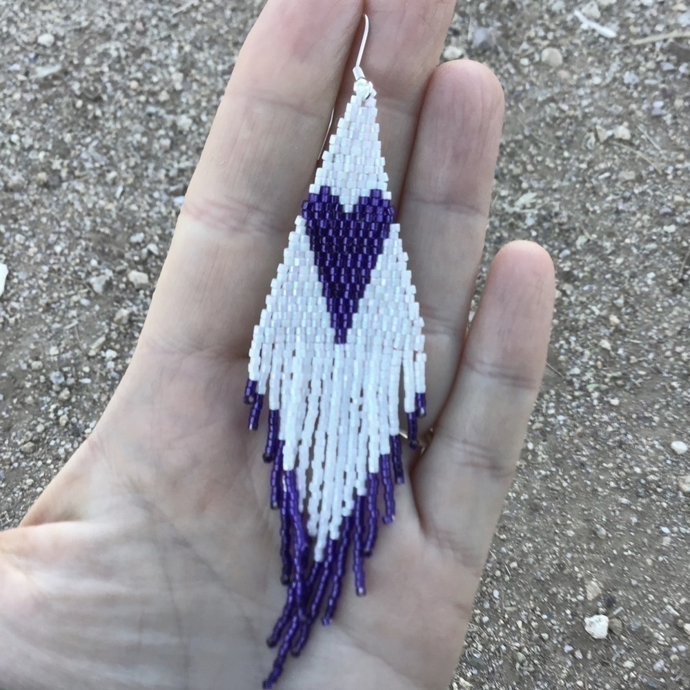 purple Heart Beaded Earrings - Picture 4 of 7